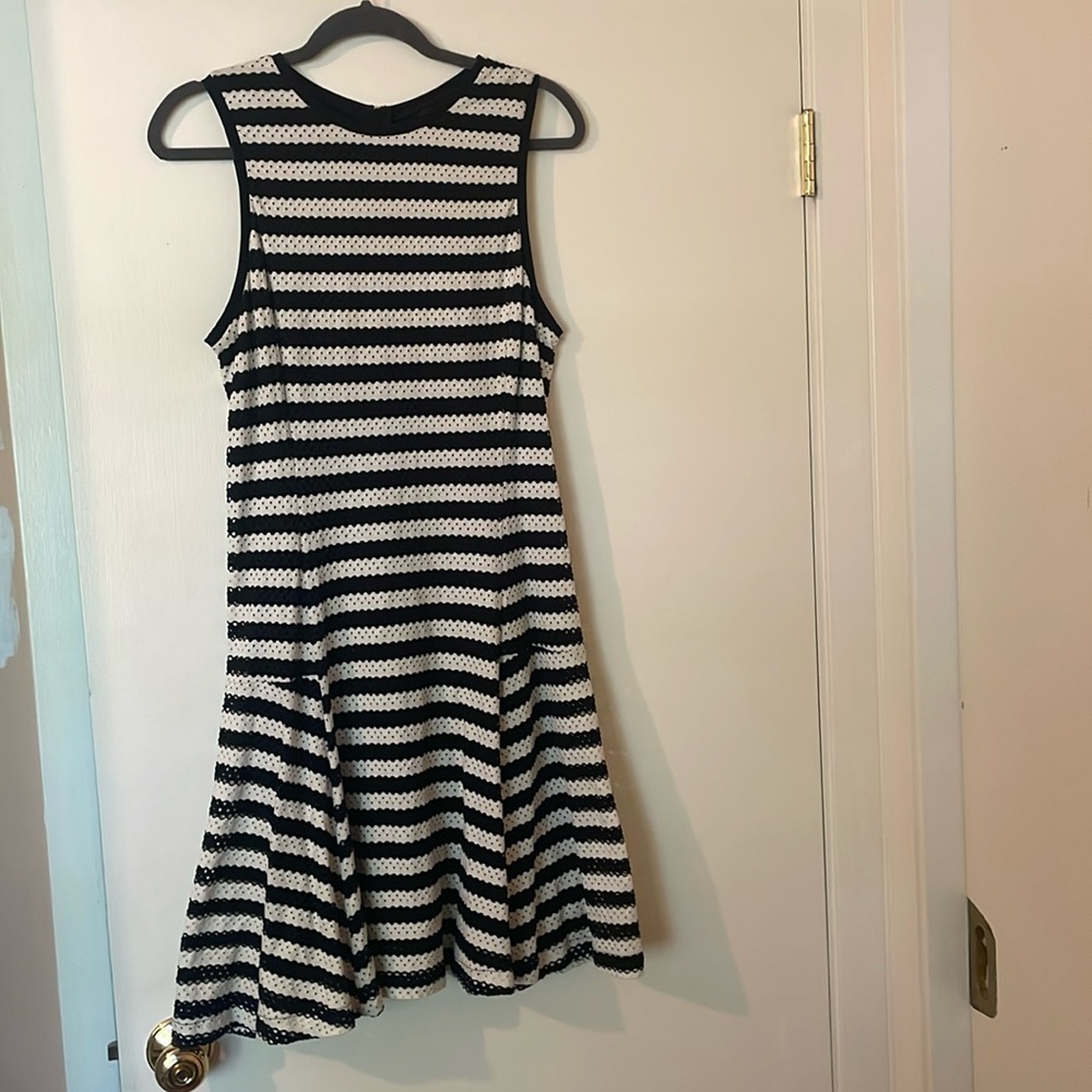 Banana Republic size 12 black and white striped fit and flare dress.